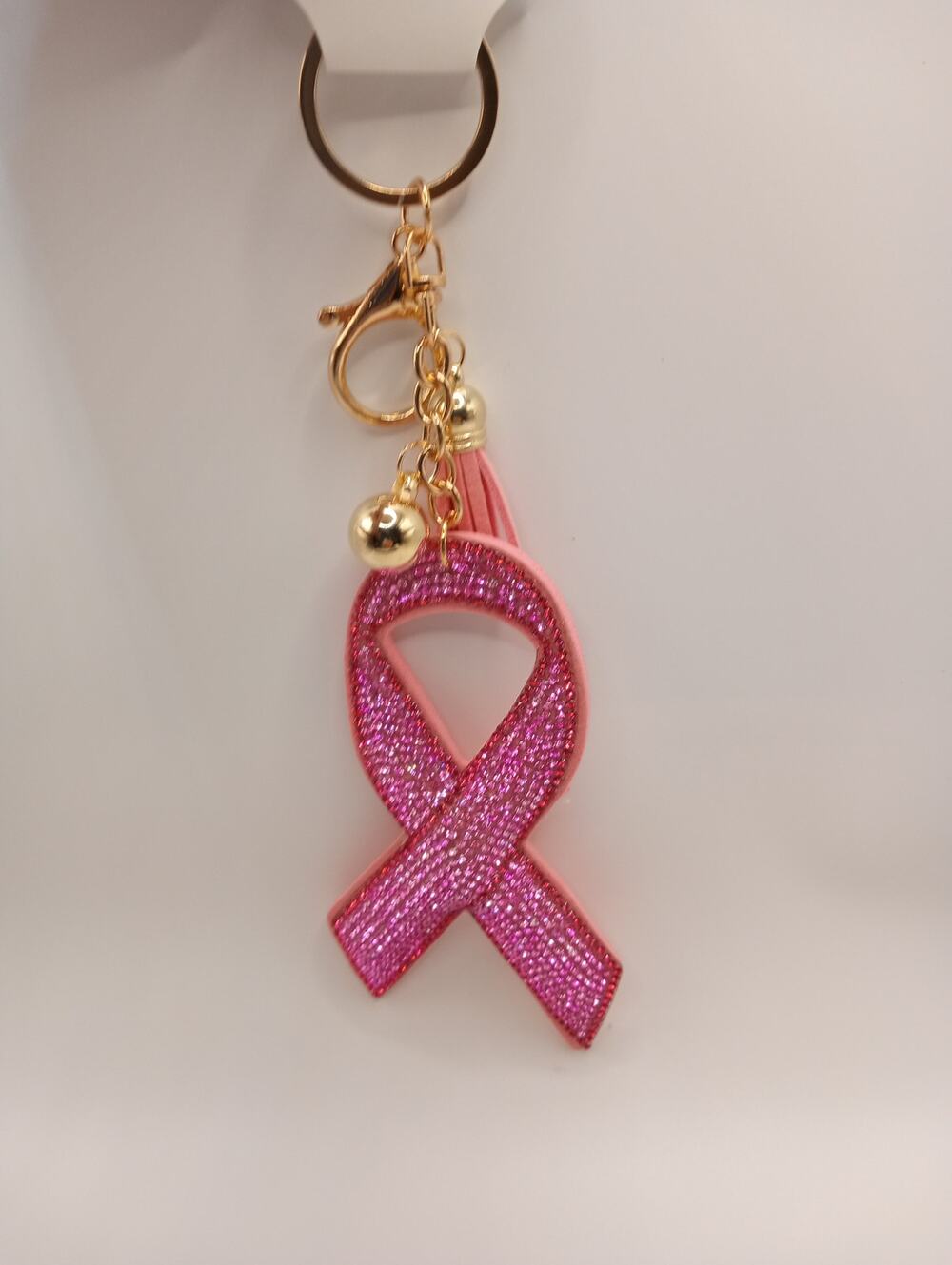 Puffy Pink Breast Cancer Ribbon Bougie Bling Purse Charm Keychain 0843-0865